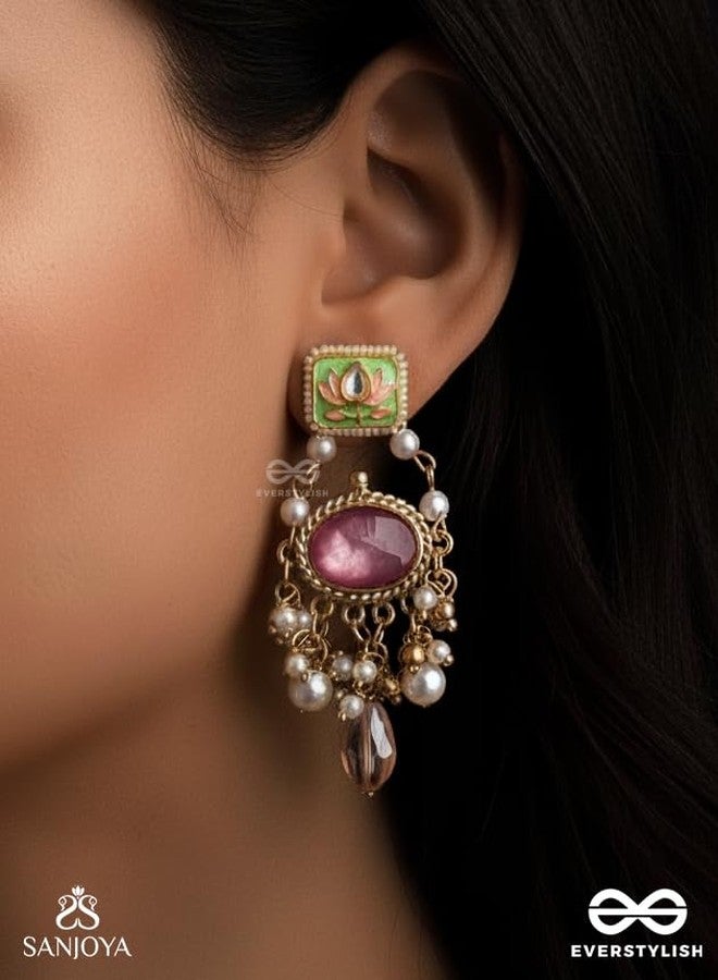 SANJOYA BY EVERSTYLISH Mrinalika Lotus Petal Graceful Enamelled Handcrafted Kundan Earrings With Soft Pastel Gemstones Lightweight Jewelry For Women | Party, Festive, Wedding & Gifting - Image 3
