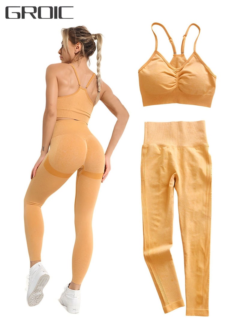 GROIC - Workout Sets for Women 2 Piece Cross Back Straps Sports Bra Seamless Pants Yoga Gym Activewear Set(M) - Image 1