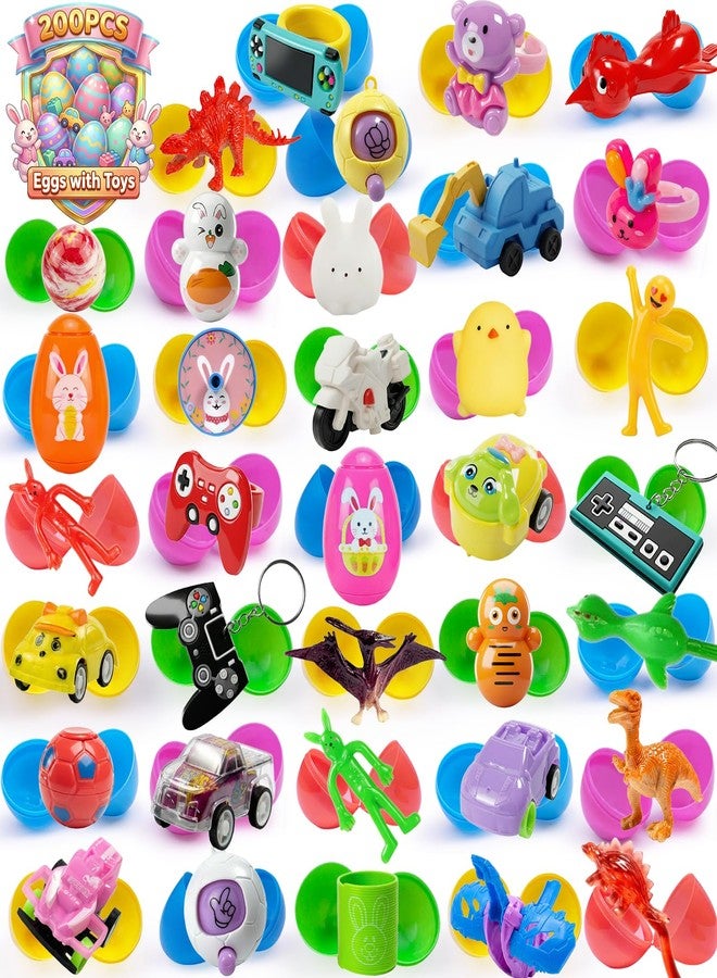 SQZUWIT 200 Pcs Prefilled Easter Eggs Filled with Toys Inside for Kids Boys Girls Pre-filled Easter Hunt Basket Stuffers Essentials Fillers Party Favors Classroom Prize Supplies - Image 1