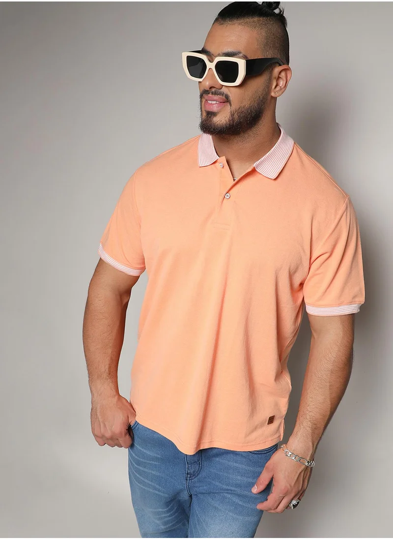 Instafab Plus Instafab Plus Men's Peach Orange Basic Polo T-Shirt For Casual Wear | Polo Neck | Short Sleeve | Half-Button Closure | T-Shirt Crafted With Comfort With For Everyday Wear
