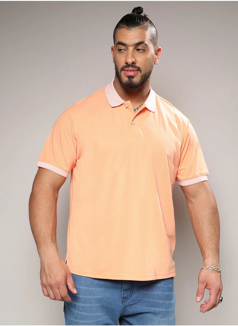 Instafab Plus Instafab Plus Men's Peach Orange Basic Polo T-Shirt For Casual Wear | Polo Neck | Short Sleeve | Half-Button Closure | T-Shirt Crafted With Comfort With For Everyday Wear