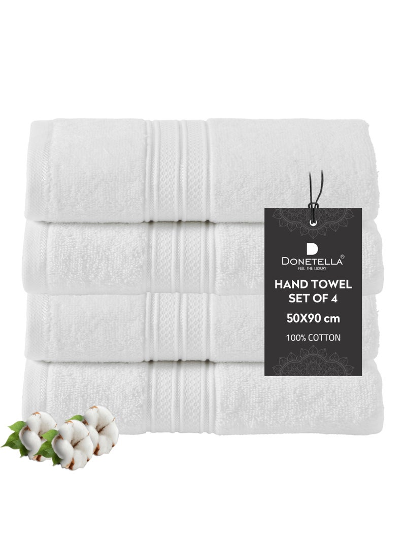 Donetella Premium 100 % Combed Cotton 4-Pcs Hand Towel Set (50 X 90 CM) 600 GSM Super Soft Hand Towel, Highly Absorbent, Quick Dry,Best Towel for Bathroom, Spa And Hotel,White - Image 1