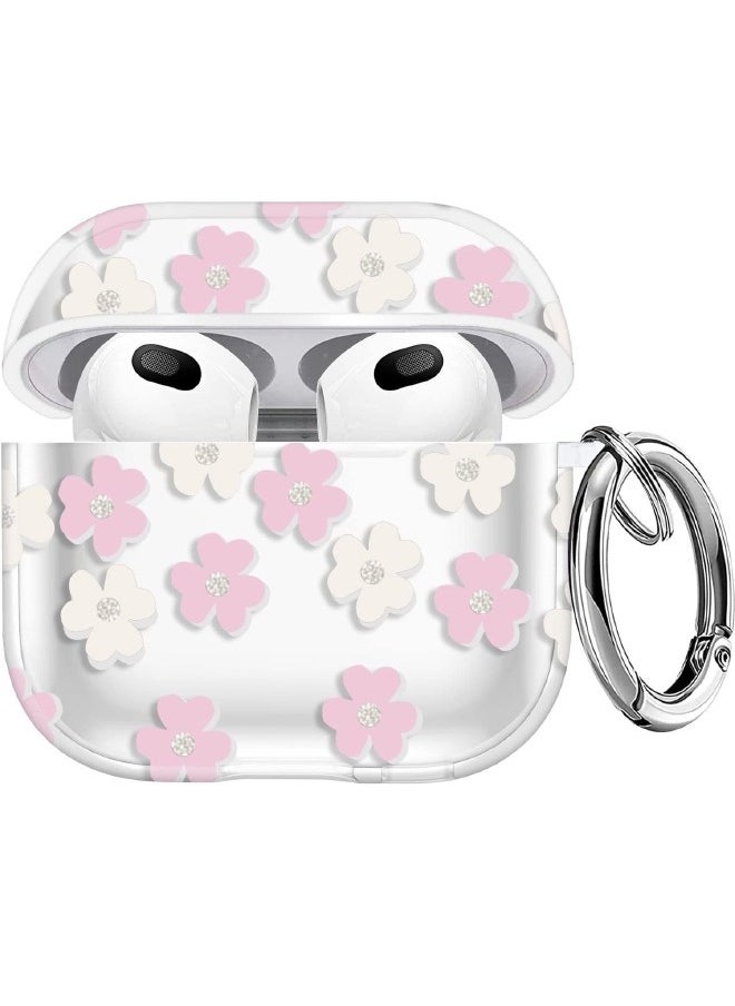 Generic - Airpods 3 Case, Protective Case with Metal Ring for Airpods 3/2021, Protective Case Prevent Drops, Charging LED Visible, White Pink Flower Personalized Design Compatible with Apple Airpods 3 2021 - Image 1