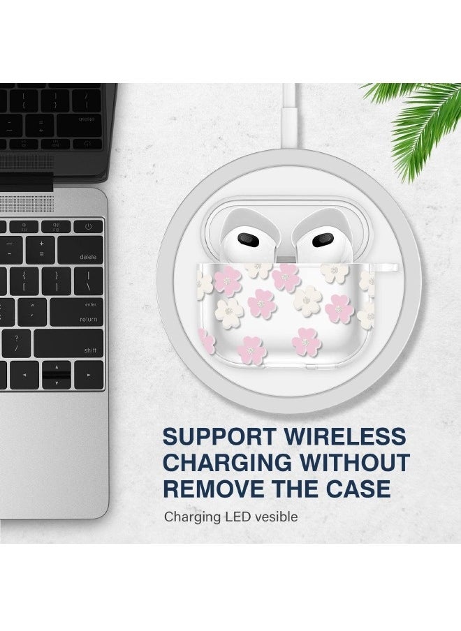 Generic - Airpods 3 Case, Protective Case with Metal Ring for Airpods 3/2021, Protective Case Prevent Drops, Charging LED Visible, White Pink Flower Personalized Design Compatible with Apple Airpods 3 2021 - Image 1