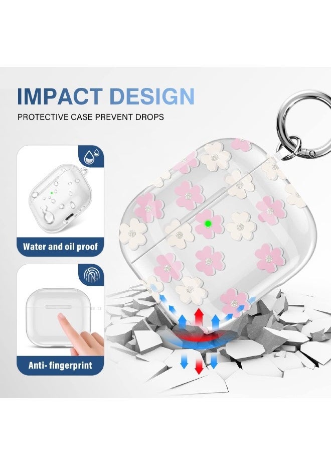 Generic - Airpods 3 Case, Protective Case with Metal Ring for Airpods 3/2021, Protective Case Prevent Drops, Charging LED Visible, White Pink Flower Personalized Design Compatible with Apple Airpods 3 2021 - Image 1