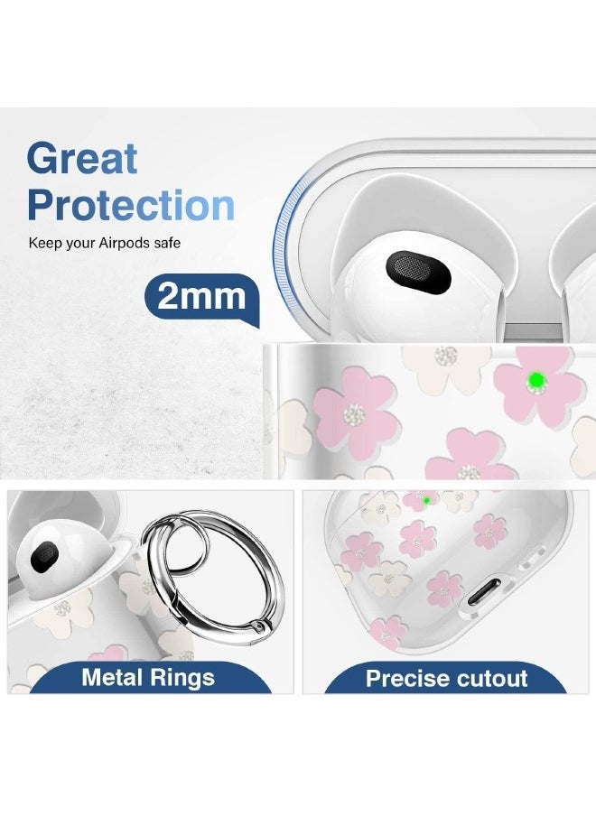 Generic - Airpods 3 Case, Protective Case with Metal Ring for Airpods 3/2021, Protective Case Prevent Drops, Charging LED Visible, White Pink Flower Personalized Design Compatible with Apple Airpods 3 2021 - Image 1