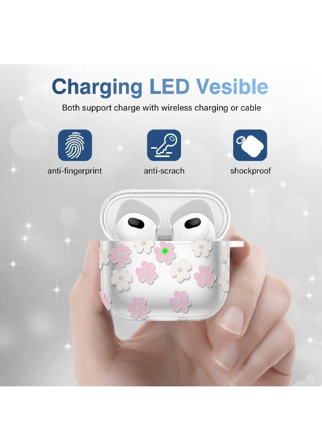 Generic - Airpods 3 Case, Protective Case with Metal Ring for Airpods 3/2021, Protective Case Prevent Drops, Charging LED Visible, White Pink Flower Personalized Design Compatible with Apple Airpods 3 2021 - Image 1
