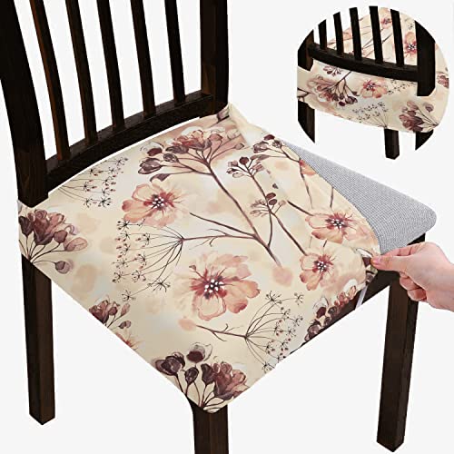 BRIDA Stretchable Floral Geometric Printed Dining Chair Seat Covers Elastic Chair Seat Case Protector, Slipcovers (Watercolor Leaves, 6 Seat Cover) - Image 1