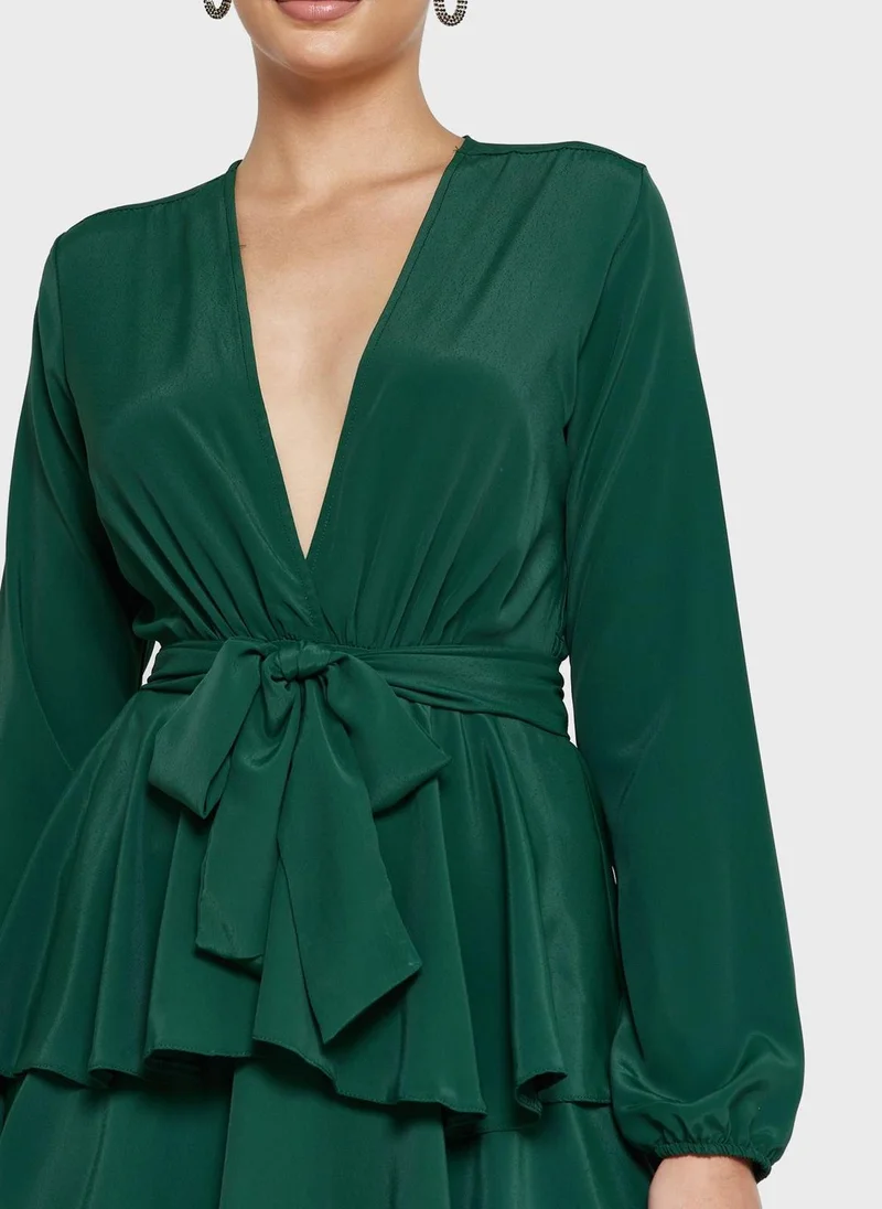 John Zack Tiered Emerald Dress
