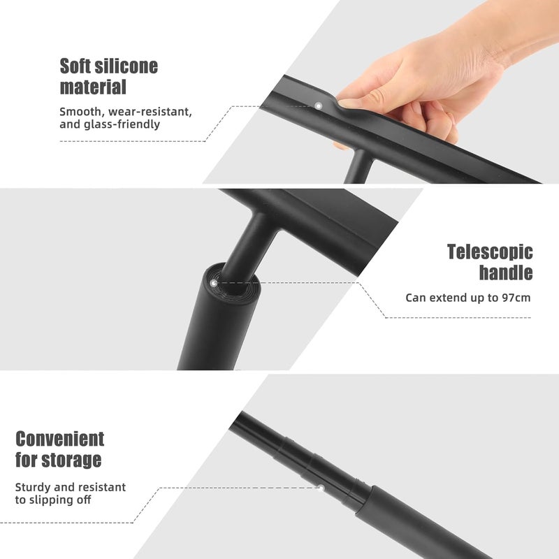 RELEMTRA Silicone Shower Squeegee with Hook Shower Squeegee for Class Doors Bathroom Wall Mirror Window and Car Glass Window Scrubber Kit with Rotatable Squeegee for Mirror Kitchen - Image 4