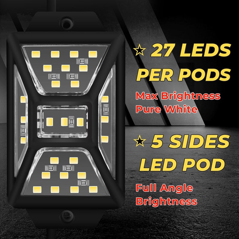 Auto Buero 8 Pods Five Side White Rock Lights - IP68 Waterproof LED Underglow Kit for Trucks, SUVs, ATVs, and More - Image 2