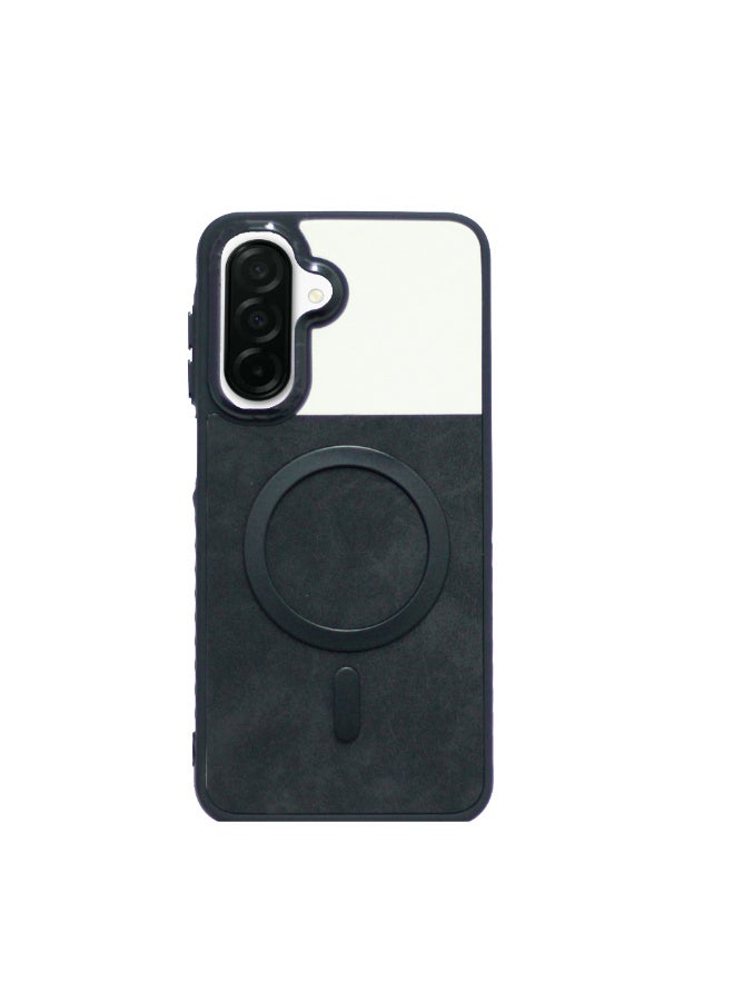 Compatible with Luxury Leather Back Case with Wireless Charging and Electroplated Shockproof Camera Frame for Samsung Galaxy A36 / A56 (Black)