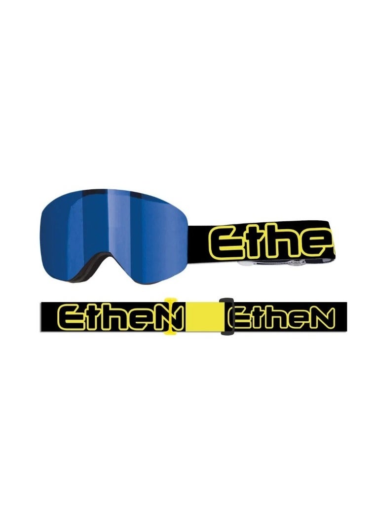 ETHEN MAGNETIC GOGGLE BLACK YELLOW STRPS/BLUE MIRROR LENS