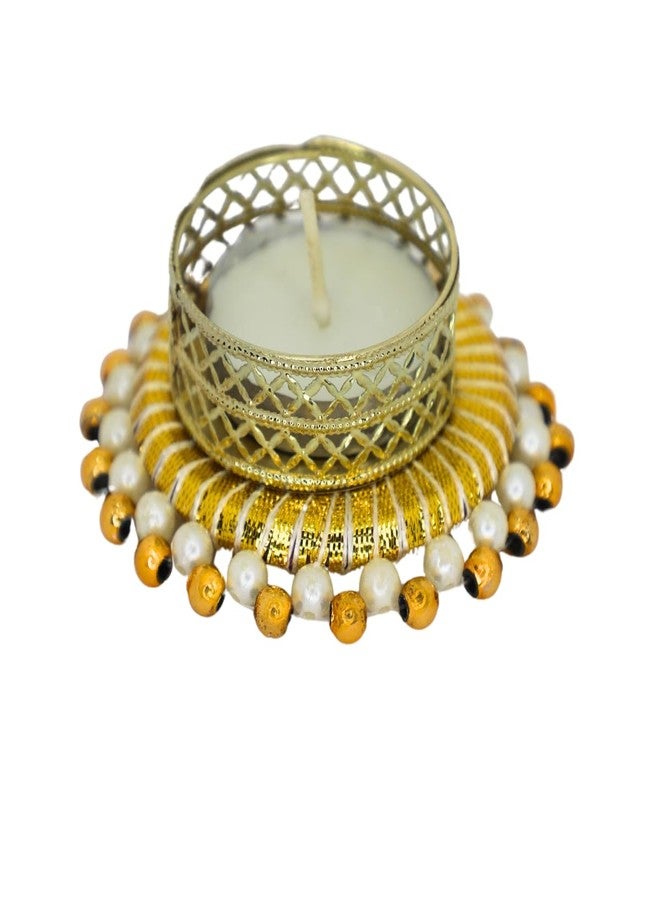 JWELLA Golden Stand Candle Holder with 6 Gold & White Pearl Bangle Tea Light Holders | Decorative Festival Tealight Set for Diwali, Pooja & Home Décor - Image 5