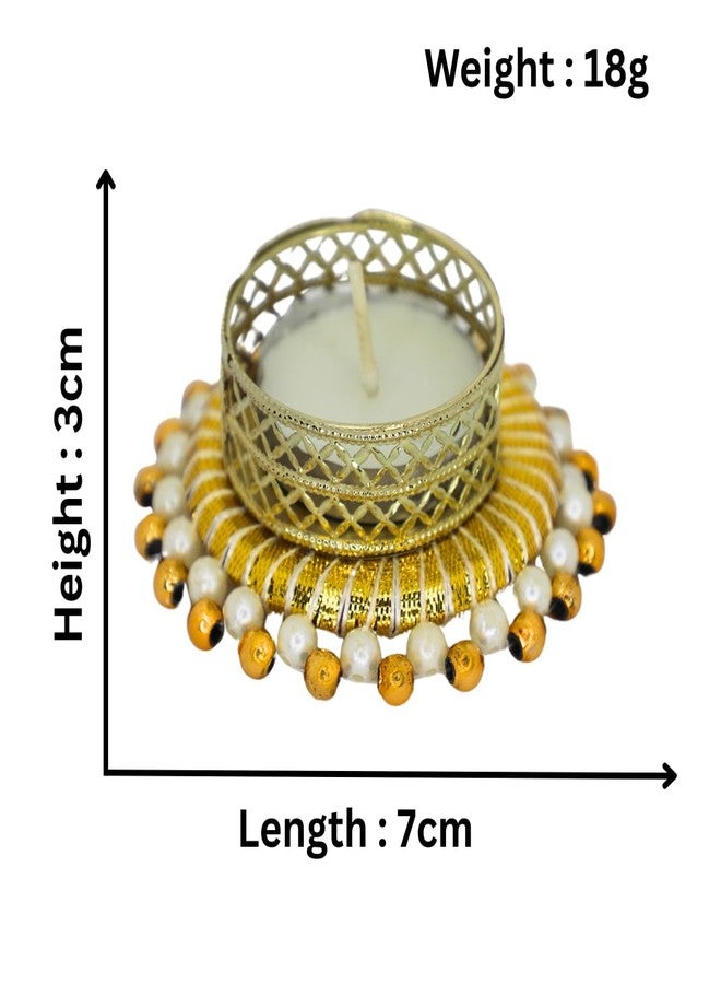 JWELLA Golden Stand Candle Holder with 6 Gold & White Pearl Bangle Tea Light Holders | Decorative Festival Tealight Set for Diwali, Pooja & Home Décor - Image 3