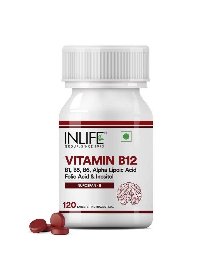 INLIFE فيتامين ب12 مع حمض ألفا ليبويك، حمض الفوليك، إينوزيتول، ب1، ب5 وب6 مكملات أقراص، يدعم صحة الأعصاب، المناعة للرجال والنساء - 120 قرص (فيتامين ب12، عبوة من 1) - Image 1
