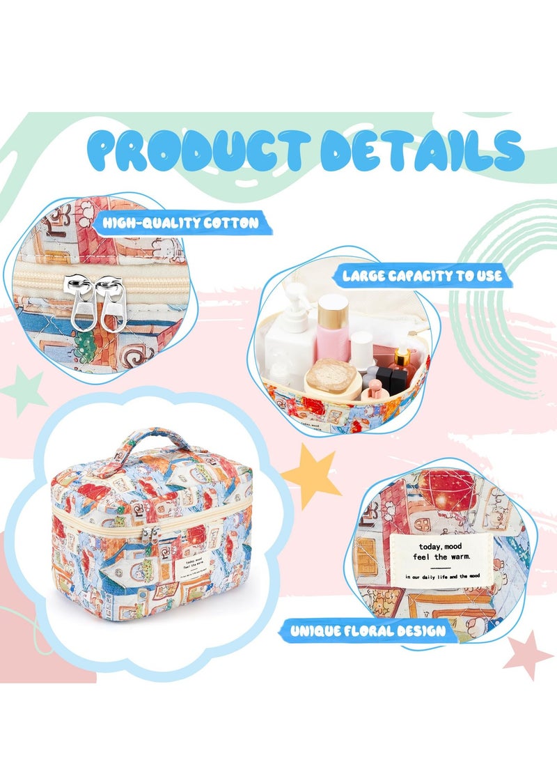 SYOSI 2 Pcs Large Travel Quilted Makeup Bag for Women Diaper Bag Tote Travel Zip Closure Diaper Floral Cotton Toiletry Bag Aesthetic Cherry Peony Cosmetic Bag Skincare Organizer Bag Rabbit Style  - Image 2