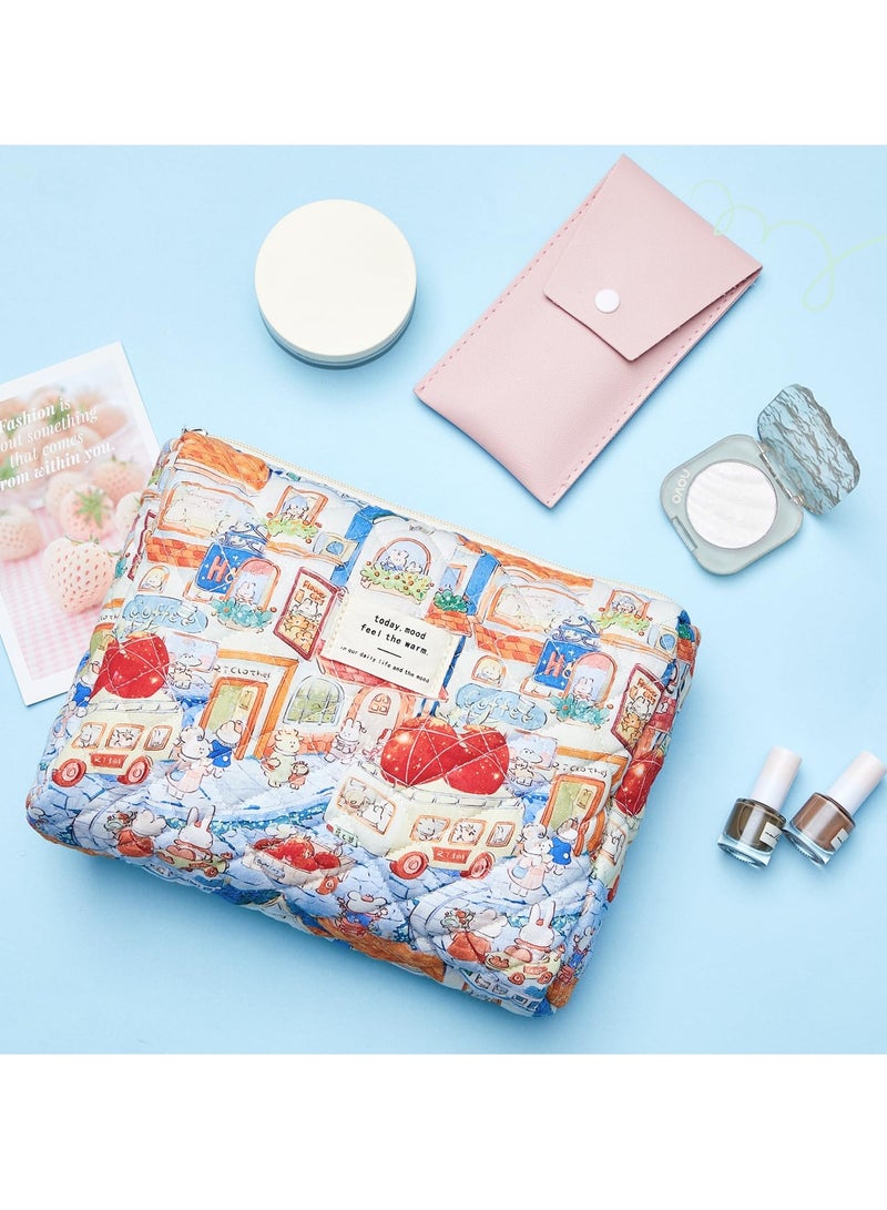 SYOSI 2 Pcs Large Travel Quilted Makeup Bag for Women Diaper Bag Tote Travel Zip Closure Diaper Floral Cotton Toiletry Bag Aesthetic Cherry Peony Cosmetic Bag Skincare Organizer Bag Rabbit Style  - Image 3