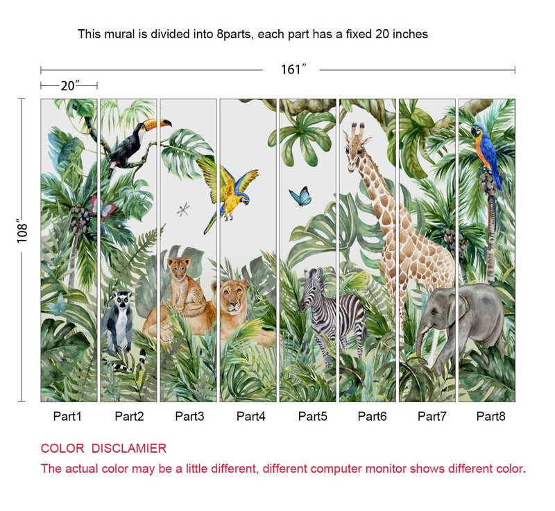 MFWFM Safari Wallpaper for Children with Animals Jungle Wall Mural Watercolor Animals Nursery Wallpaper Kids Room Decor(Not Peel n' Stick) - Image 5