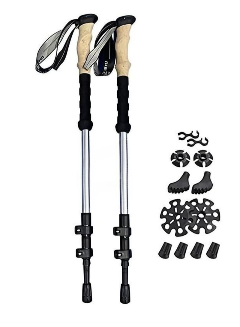 أقماع نزهة خفيفة الوزن قابلة للثني الصدمات عصا المشي مع مسك الفلين الطبيعي غطاء محكم قفل أربعة فصول جميع ملحقات التضاريس وحقيبة - Image 1