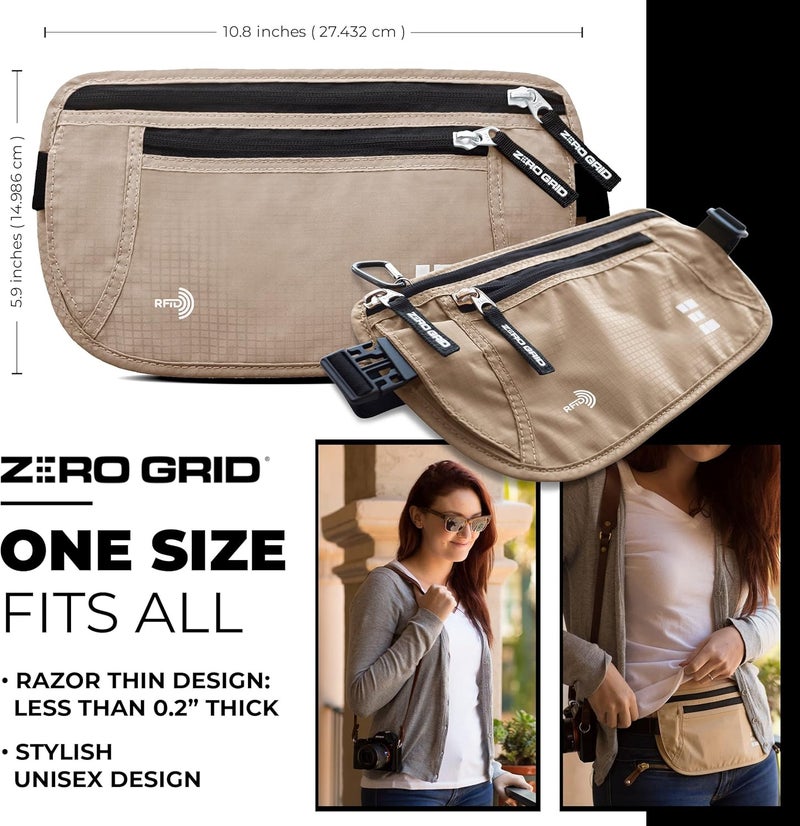 Zero Grid Money Belt for Secure Travel - RFID Blocking Slim Passport Holder - Hidden Waist Pouch for Cash, Credit Cards, Documents - Concealable Under Clothes, Water-Resistant Slim Fanny Pack for Men and Women - Image 3