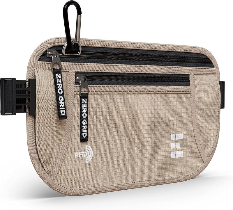 Zero Grid Money Belt for Secure Travel - RFID Blocking Slim Passport Holder - Hidden Waist Pouch for Cash, Credit Cards, Documents - Concealable Under Clothes, Water-Resistant Slim Fanny Pack for Men and Women - Image 1