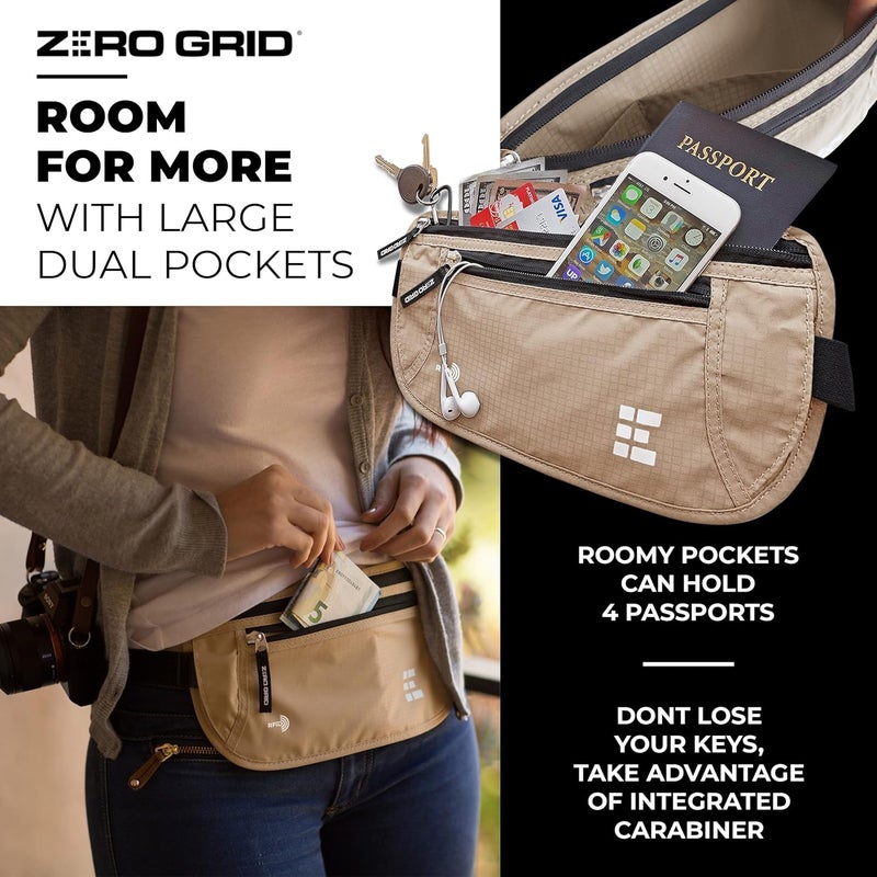 Zero Grid Money Belt for Secure Travel - RFID Blocking Slim Passport Holder - Hidden Waist Pouch for Cash, Credit Cards, Documents - Concealable Under Clothes, Water-Resistant Slim Fanny Pack for Men and Women - Image 5