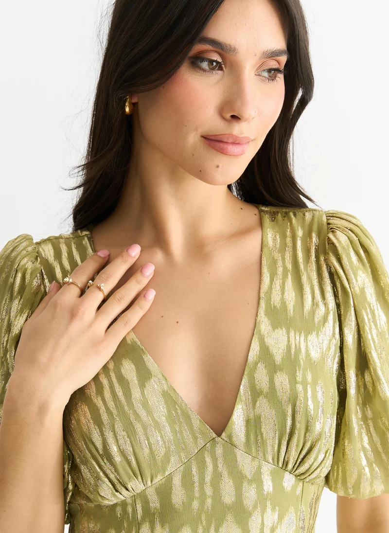 Gini London  Green Viscose Animal Jacquard Occasion Midi Dress for Women | Best Price UAE