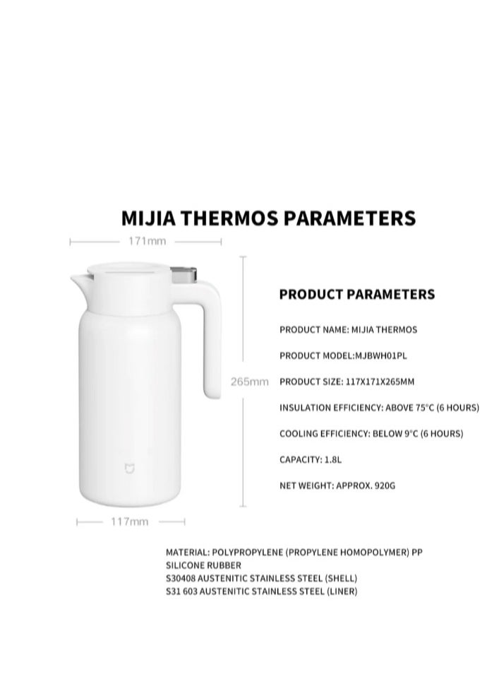 Mijia 1.8L Thermal Insulation Kettle(White) - pzsku/Z31FAACF0DEBA02B62C92Z/45/_/1731659765/eb4d1906-9bdd-4bd0-8497-134f8d003bfd