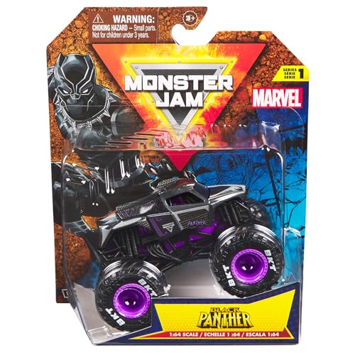 Monster Jam 2024 Marvel 1:64 Scale Diecast Series 1 Monster Truck with Flag: Black Panther - Image 1