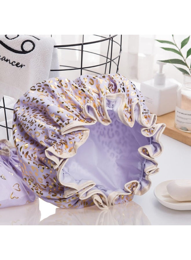 2 قطعة قبعة استحمام مقاومة للماء، قبعة استحمام قابلة لإعادة الاستخدام للنساء، قبعة استحمام مرنة، قبعة استحمام مزدوجة الطبقات، قبعة استحمام مبطنة بـ PEVA (لون أرجواني) - Image 2