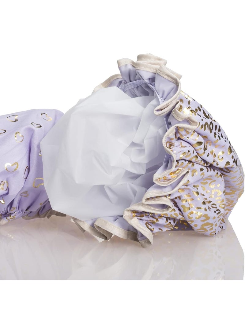 2 قطعة قبعة استحمام مقاومة للماء، قبعة استحمام قابلة لإعادة الاستخدام للنساء، قبعة استحمام مرنة، قبعة استحمام مزدوجة الطبقات، قبعة استحمام مبطنة بـ PEVA (لون أرجواني) - Image 5