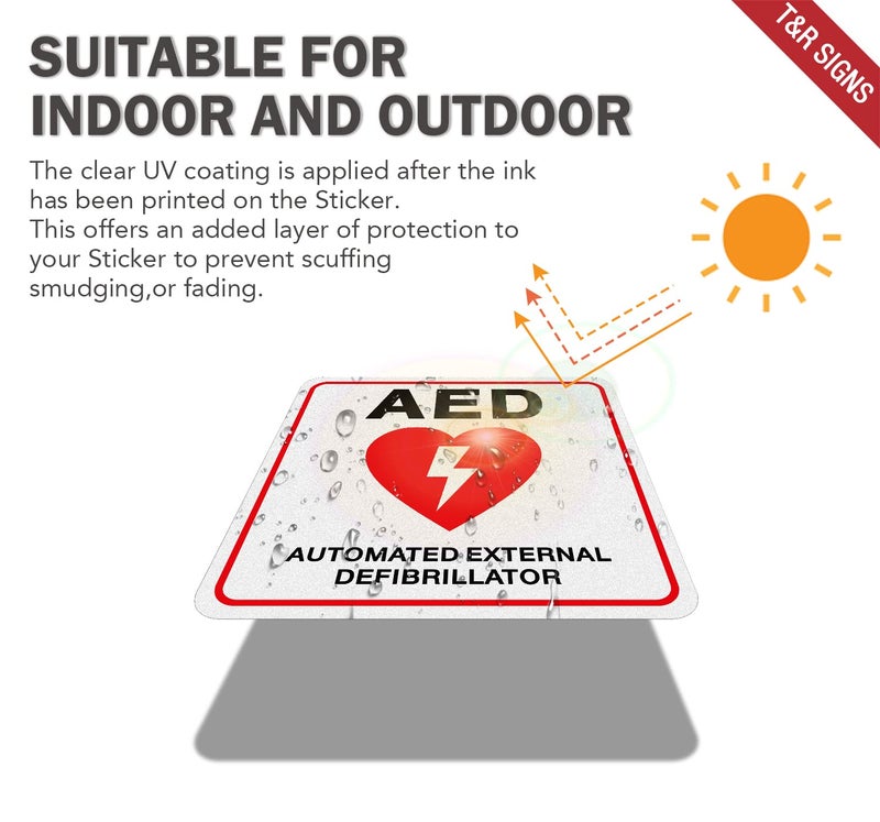 TR T&R Aed Stickers - 10 Pack - 5 X 5 Inches Reflective Label, Uv Resistant, Waterproof, Fade And Scratch Resistant, Suitable For Indoor And Outdoor - Image 4