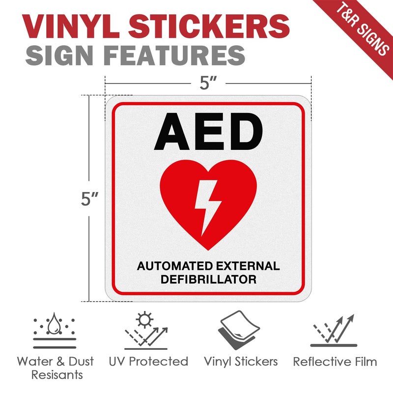 TR T&R Aed Stickers - 10 Pack - 5 X 5 Inches Reflective Label, Uv Resistant, Waterproof, Fade And Scratch Resistant, Suitable For Indoor And Outdoor - Image 2