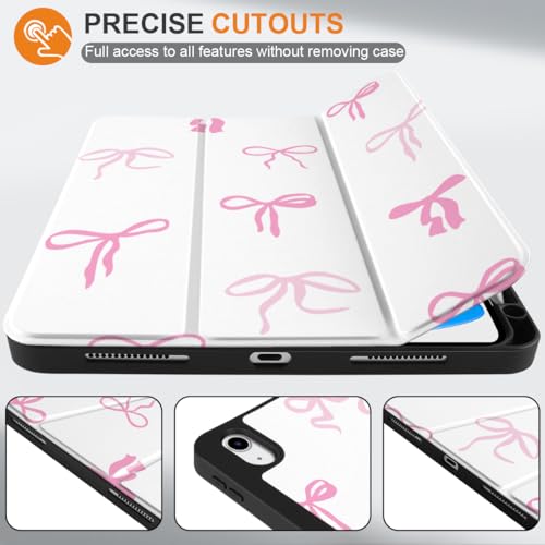 DONGKE Case for iPad 11th Generation 11 Inch 2025 (A16 Chip) & iPad 10th Generation 10.9 Inch 2022 with Pencil Holder-[Auto Wake/Sleep], Trifold Stand Soft TPU Protective Cover, Pink Bows - Image 5