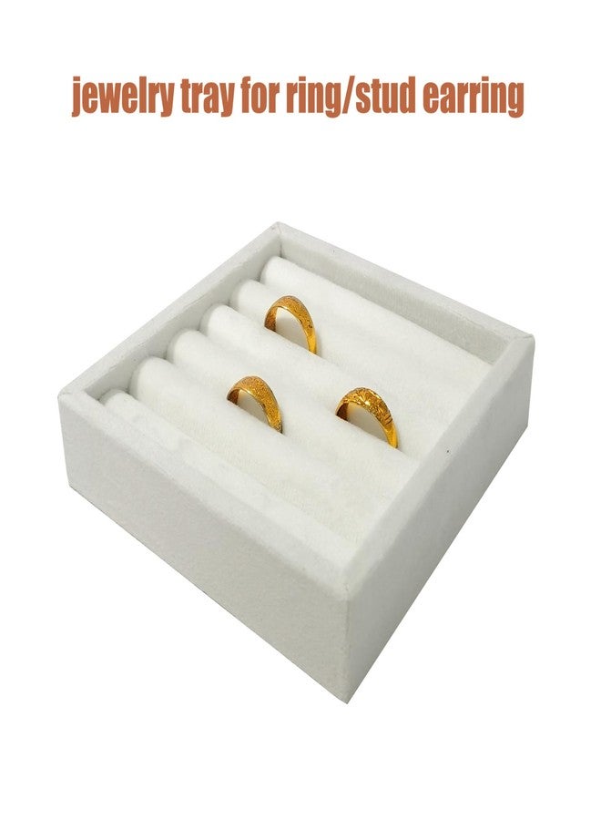 SCIKHEFT Velvet Ring Organizer Tray, Small Jewelry Storage Holder with Sponge Insert,Earring Rings Trays for Store Display Jewelry Show Home (White, S) - Image 5