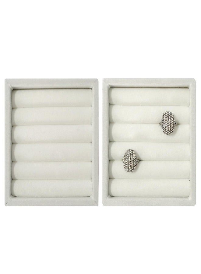 SCIKHEFT Velvet Ring Organizer Tray, Small Jewelry Storage Holder with Sponge Insert,Earring Rings Trays for Store Display Jewelry Show Home (White, S) - Image 1