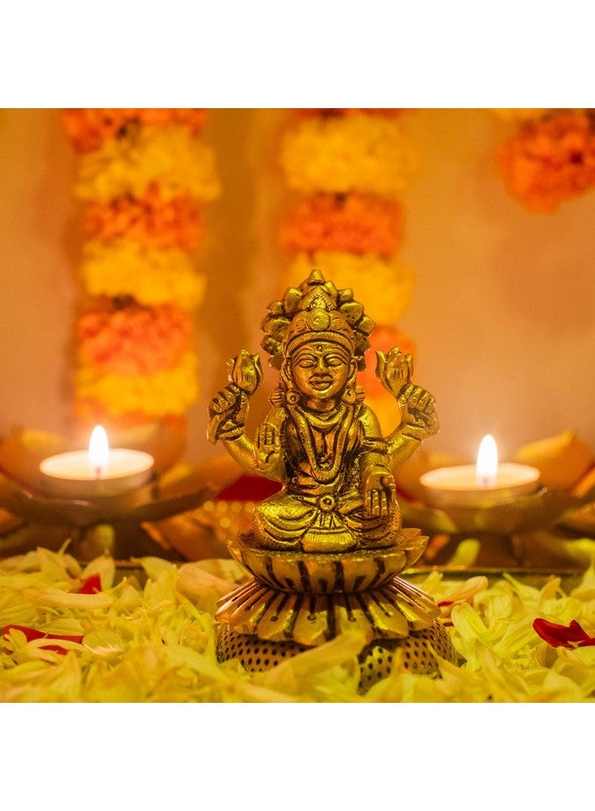 10Club 10Club 100% Pure Brass Kamal Lakshmi Idol | Ma Lakshmi On Lotus | Ma Laxmi Murti | Antique Gold Finish | 1Pc - Image 1