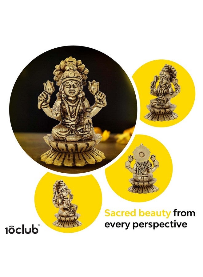 10Club 10Club 100% Pure Brass Kamal Lakshmi Idol | Ma Lakshmi On Lotus | Ma Laxmi Murti | Antique Gold Finish | 1Pc - Image 5