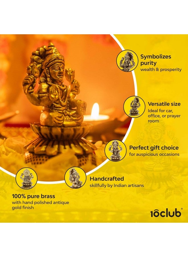 10Club 10Club 100% Pure Brass Kamal Lakshmi Idol | Ma Lakshmi On Lotus | Ma Laxmi Murti | Antique Gold Finish | 1Pc - Image 2