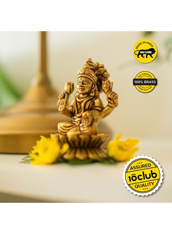 10Club 10Club 100% Pure Brass Kamal Lakshmi Idol | Ma Lakshmi On Lotus | Ma Laxmi Murti | Antique Gold Finish | 1Pc - Image 4