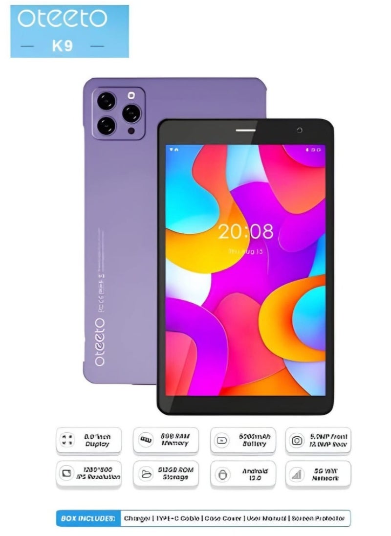 Oteeto K9 5G Android Tablet With 8.0 Inch Display 8GB RAM 512 GB ROM Purple (Latest version)  - Image 4