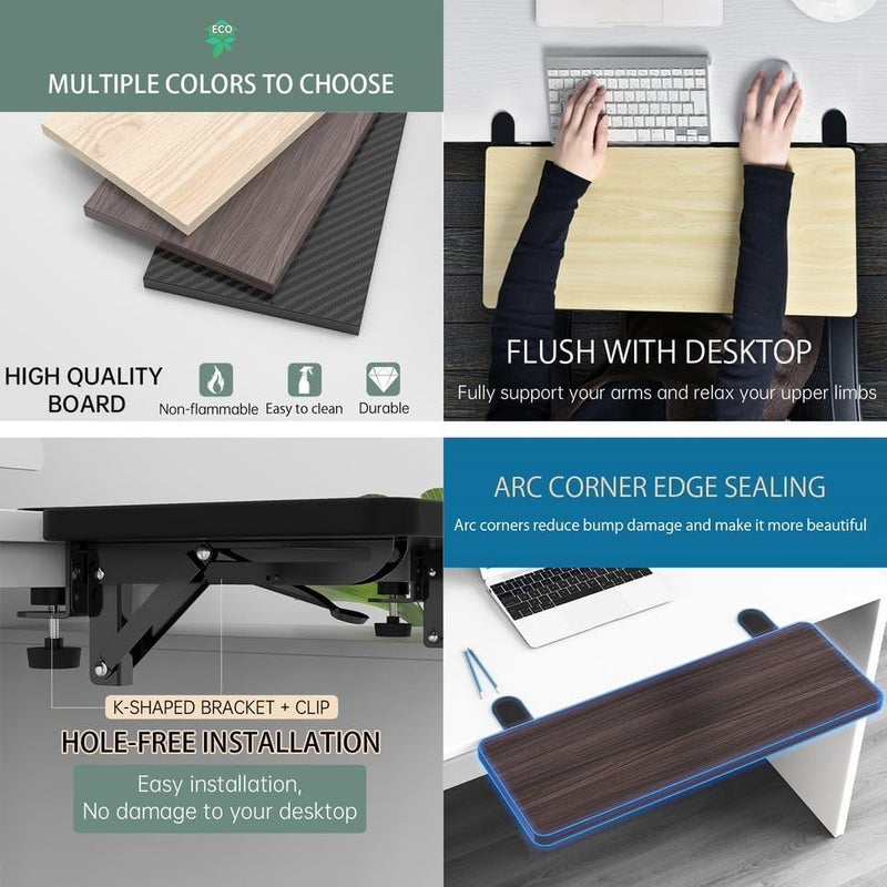 WITPOCE OUGIC Ergonomic Desk Extension Tray, 75x24cm, Clamp Without Punch, Keyboard Drawer Tray, Computer Armrest Table Stand - Image 4
