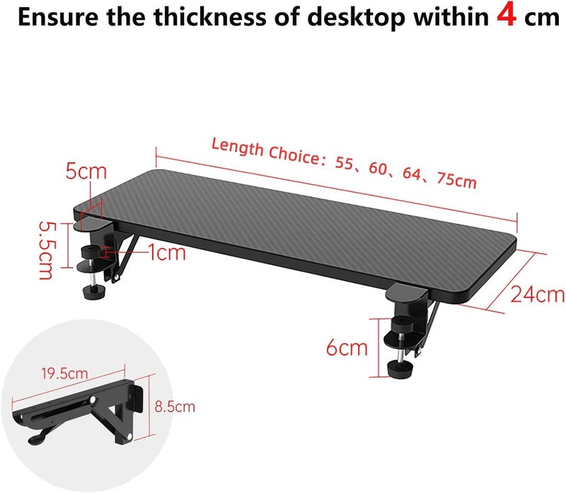 WITPOCE OUGIC Ergonomic Desk Extension Tray, 75x24cm, Clamp Without Punch, Keyboard Drawer Tray, Computer Armrest Table Stand - Image 3