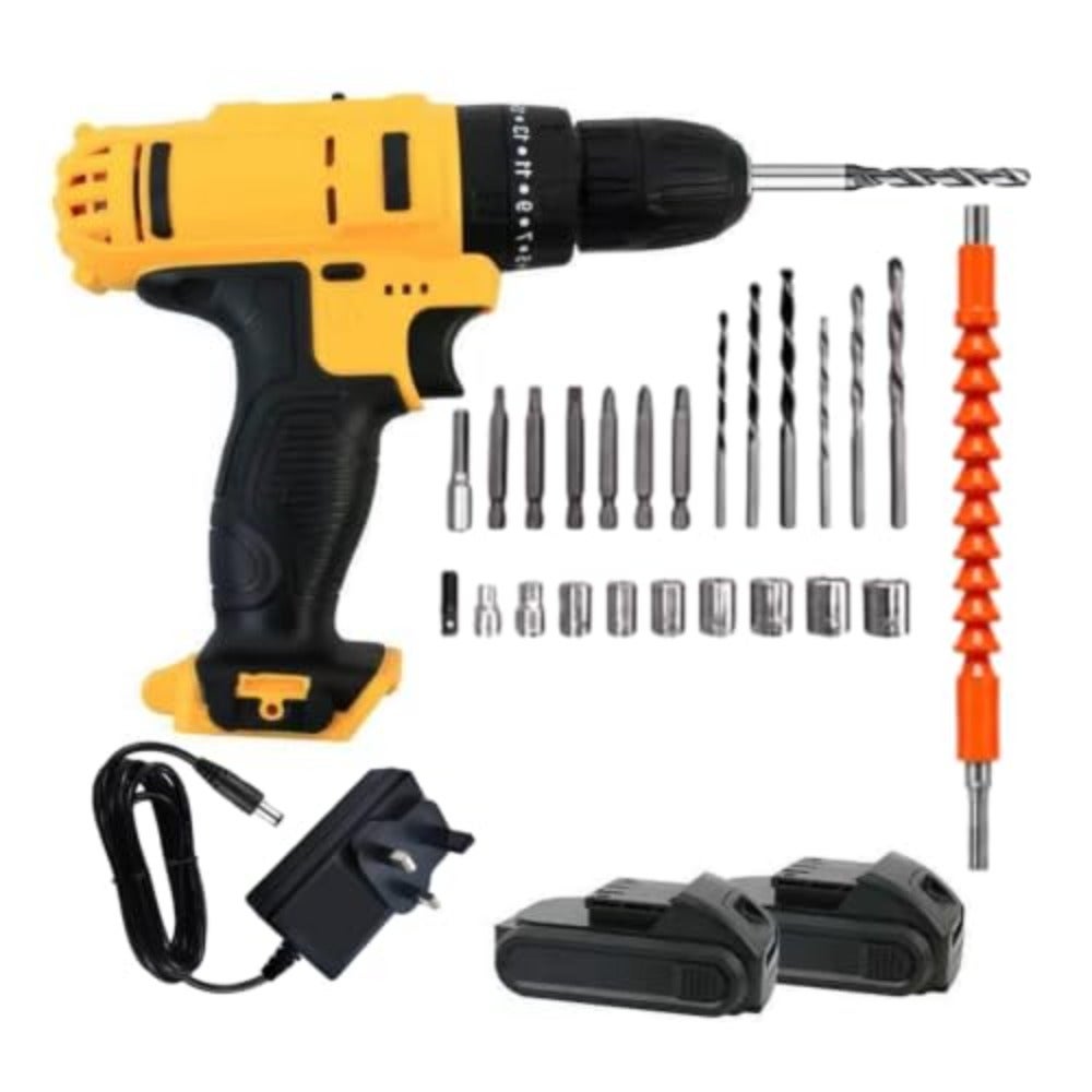 Cordless Drill Machine 128VF MAX Brushless Motor With Keyless Chuck Includes 2 Batteries, Charger 24-Piece Bit Set High Torque Power Tool For Home Office Use