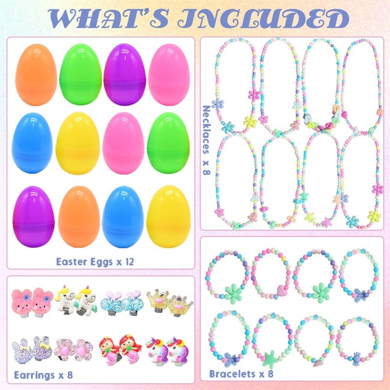 LUKBERA 24Pcs Easter Eggs with Jewelry Toys, Different Designs of Bracelets Necklaces Earrings,Suprise Easter Eggs Jewerly Set for Girls Classroom Exchange Gifts - Image 2