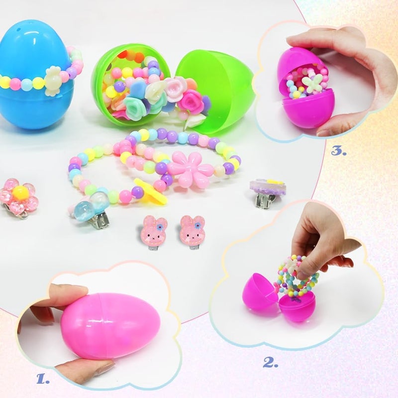 LUKBERA 24Pcs Easter Eggs with Jewelry Toys, Different Designs of Bracelets Necklaces Earrings,Suprise Easter Eggs Jewerly Set for Girls Classroom Exchange Gifts - Image 4