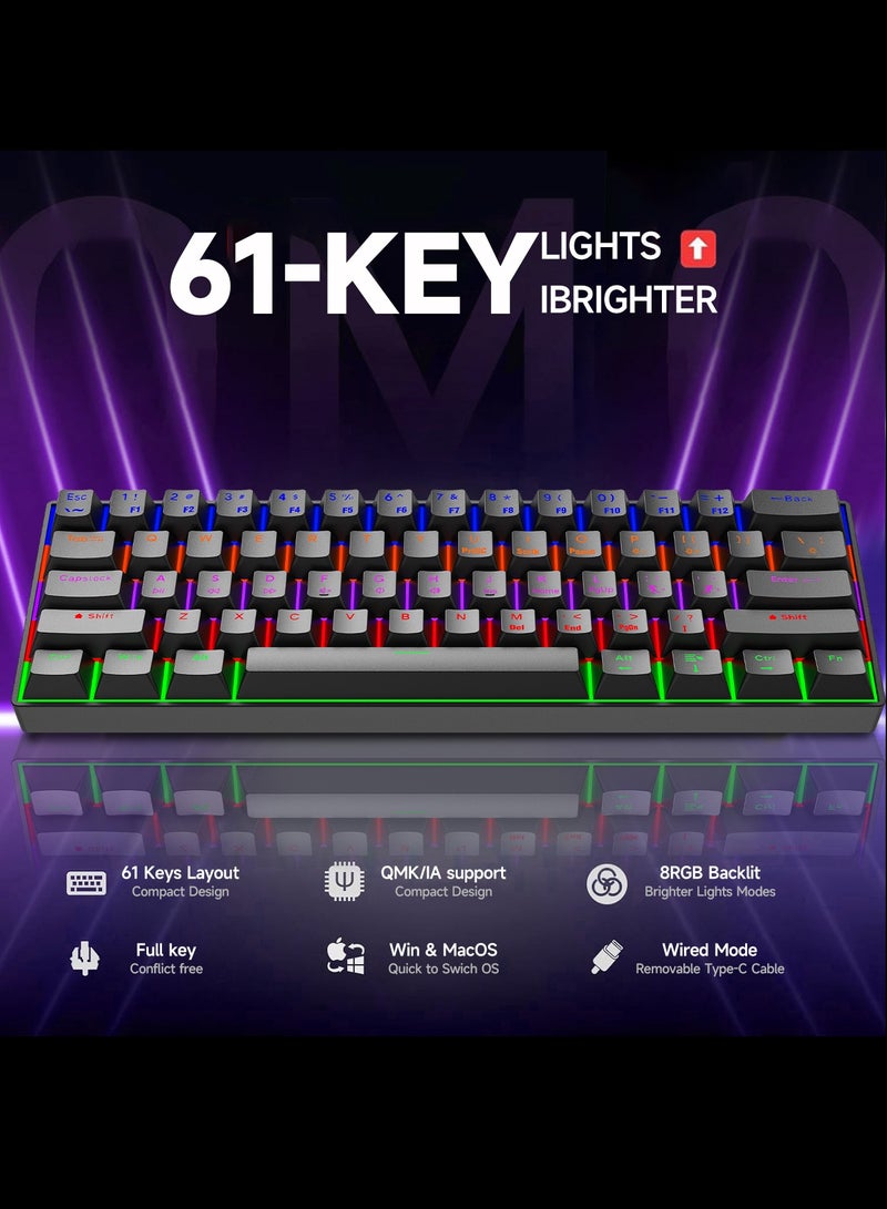 أوتشوانغ 60٪ لوحة مفاتيح ألعاب زرقاء وماوس كومبو للألعاب، لوحة مفاتيح صغيرة مدمجة للغاية ذات 61 مفتاحًا بإضاءة خلفية RGB، ماوس بصري خفيف الوزن 7200 نقطة في البوصة على شكل قرص العسل، مجموعة ألعاب سلكية RGB للكمبيوتر الشخصي PS5 Xbox اللاعب (أسود) - Image 2