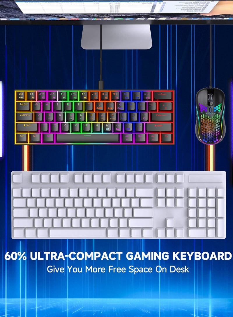 أوتشوانغ 60٪ لوحة مفاتيح ألعاب زرقاء وماوس كومبو للألعاب، لوحة مفاتيح صغيرة مدمجة للغاية ذات 61 مفتاحًا بإضاءة خلفية RGB، ماوس بصري خفيف الوزن 7200 نقطة في البوصة على شكل قرص العسل، مجموعة ألعاب سلكية RGB للكمبيوتر الشخصي PS5 Xbox اللاعب (أسود) - Image 3