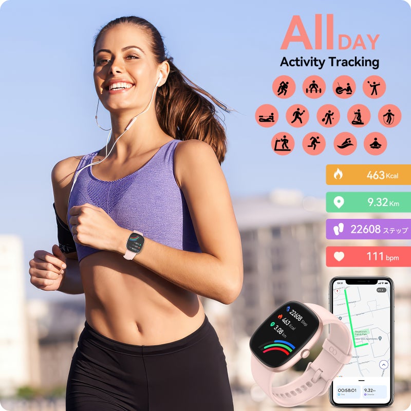 ساعة ذكية anyloop ALW1 لمراقبة اللياقة البدنية بمقياس معدل القلب وأكسجين الدم في جميع الأحوال الجوية، شاشة كبيرة 1.69 بوصة لمراقبة النشاط، مع مراقب النوم وحساب السعرات الحركية والخطوات، ساعة ذكية رياضية للنساء والرجال - Image 5